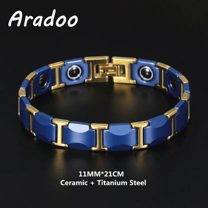 Blue Ceramic Bracelet Magnetic Slimming Titanium.