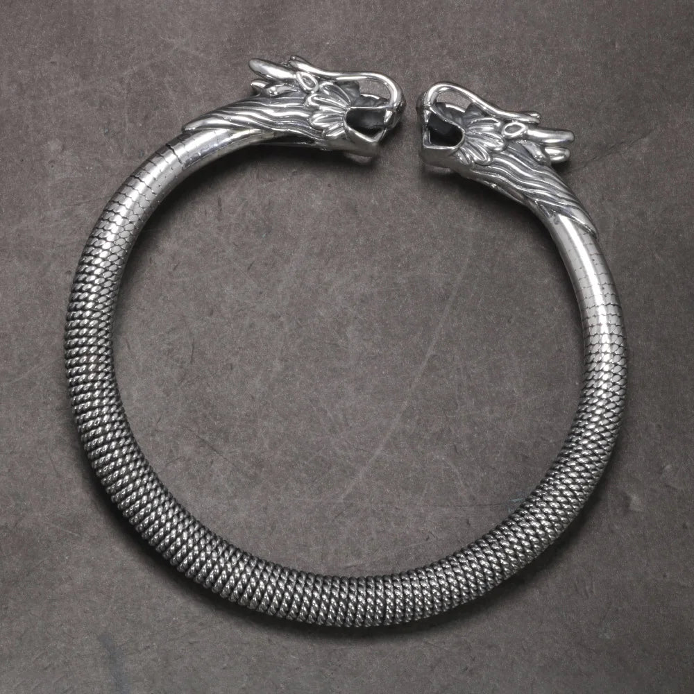 Silver Open Bracelet Bangle For Men Double.