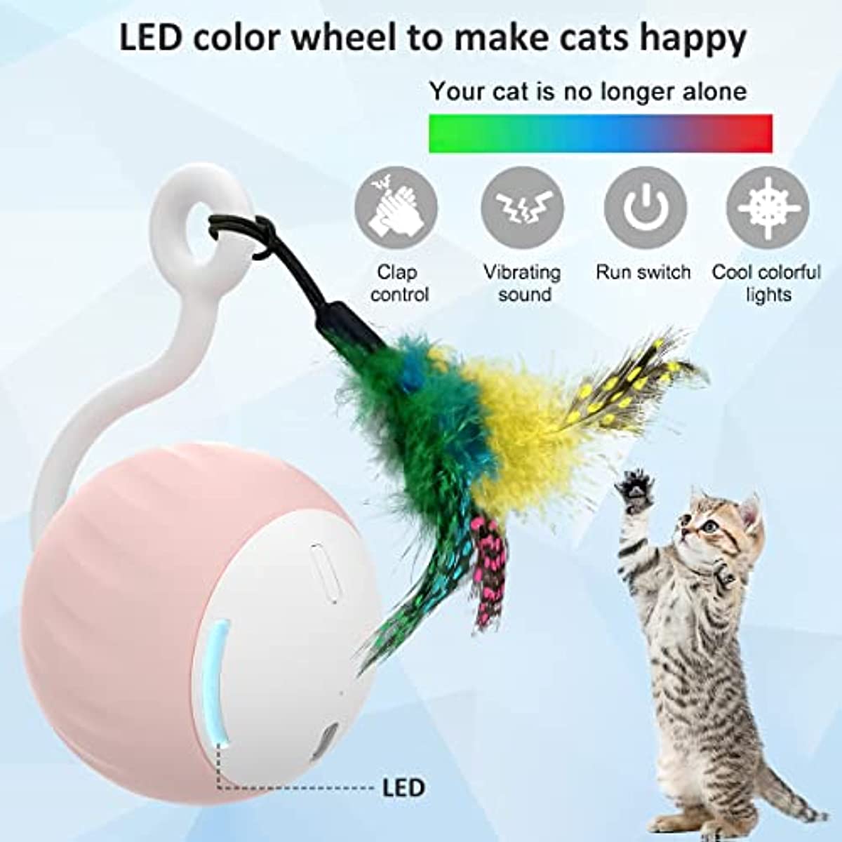 ATUBAN Cat Toy Smart Robotic,Cat Toys for Indoor Cat, Automatic Moving Ball with Feather Kitten Toys in Pack.USB Rechargeable