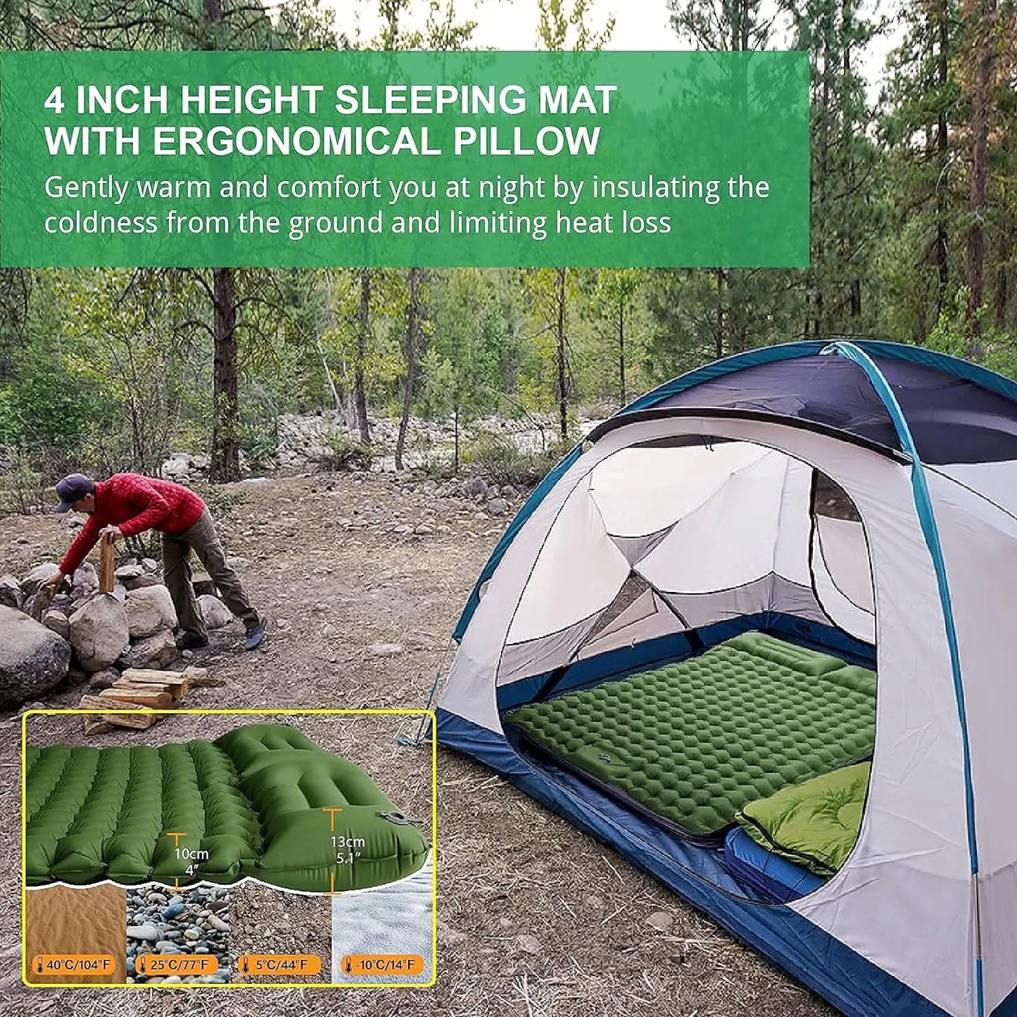 Camping Inflatable Mattress Couple Portable Sleeping Air Matt Double Tent Camping Air matt with Camp Pillow for Tourism Hiking