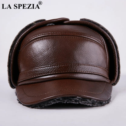 Winter Bomber Hat Men Russian Brown Leather