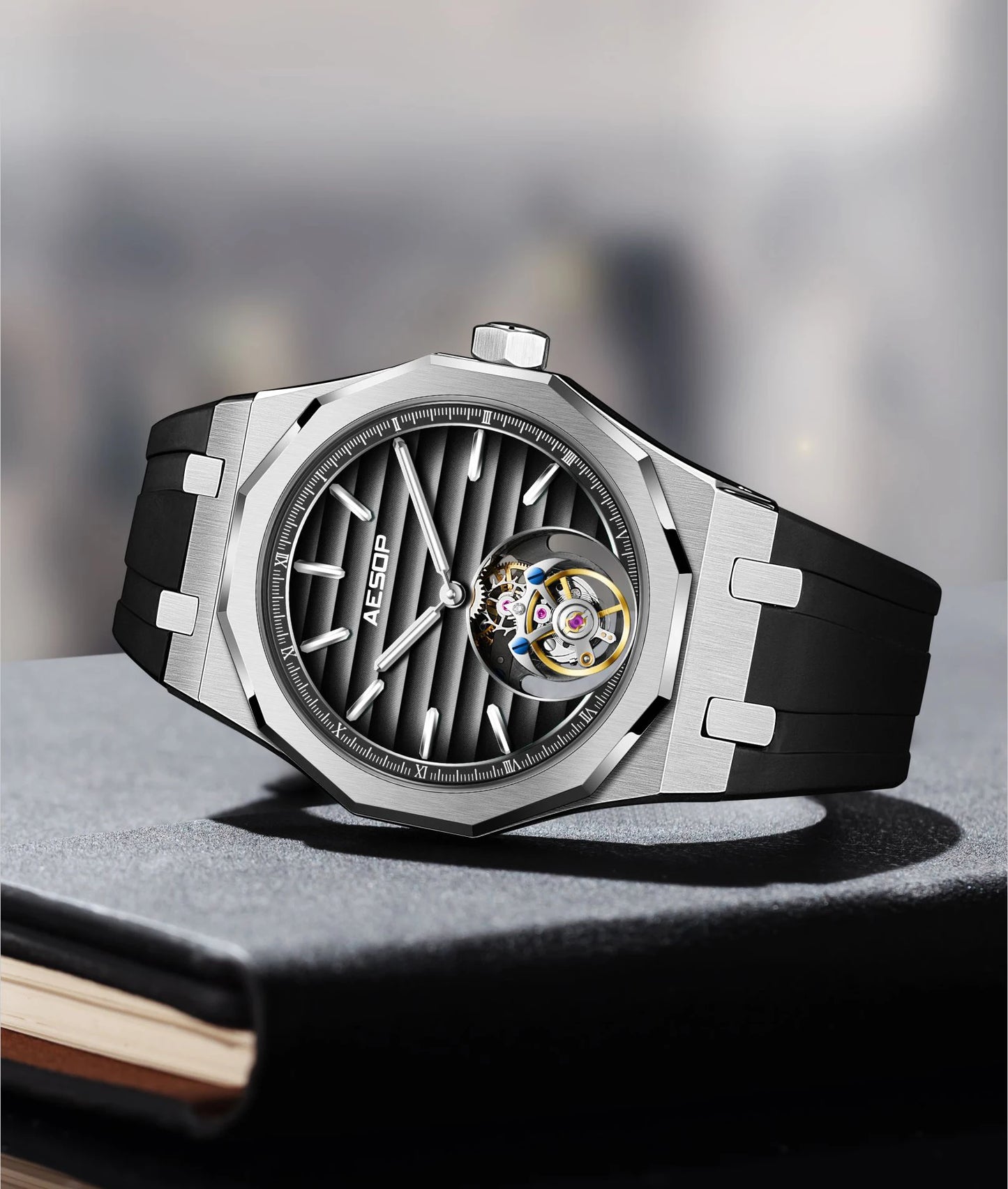 AESOP Flying Tourbillon Mechanical Skeleton Watch For Man 2023 Luxury Watches Waterproof Wristwatches Sapphire Mirror Gradient D