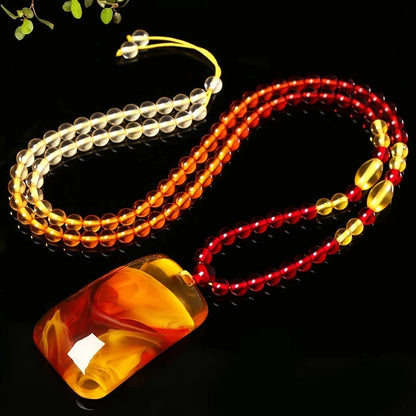 Natural Baltic Amber Pendant Necklace Men Women Healing Gemstone Jewelry Real Ambers Bead Beaded Sweater Chain Lucky Amulet Gift