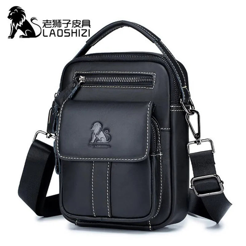 LAOSHIZI 100% leather men's shoulder bag fashion retro zipper Messenger bags business men's high quality bolsas brand fashions