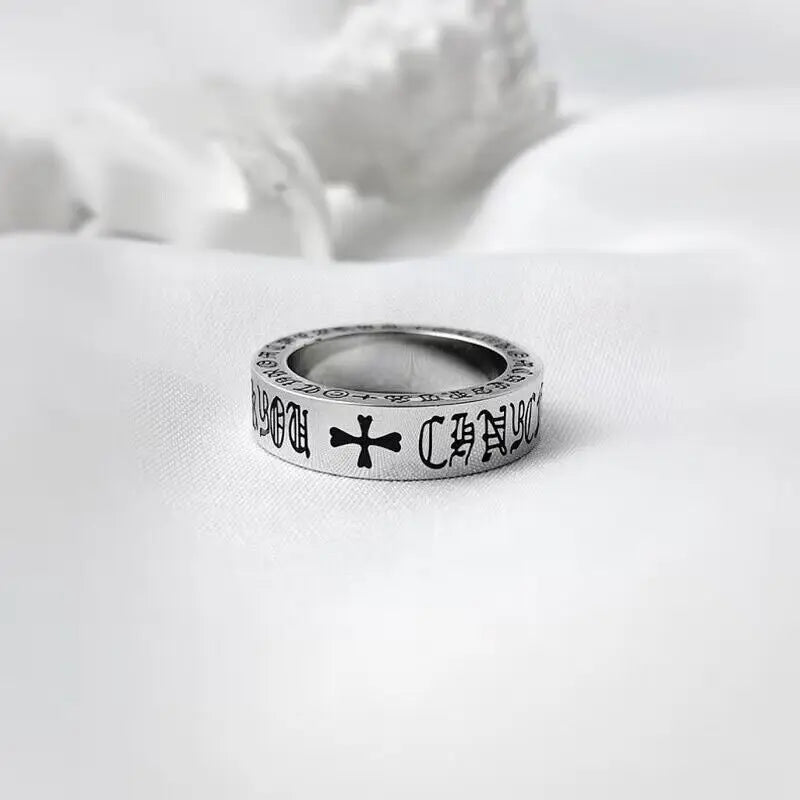 Discover the vintage charm of ACHEZON's Retro Punk Stainless Steel Cross Couple Ring