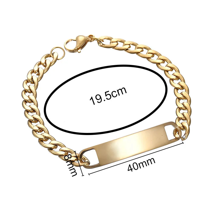 Stainless Steel Engrave Name Bracelet For Men Personalized  Nameplate Date DIY Bracelets For Male Boy Jewelry Birthday Gift