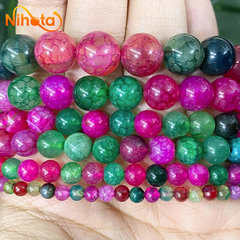 Natural Tourmaline Mixed Dragon Vein Onyx Agates Beads for Jewelry Making.