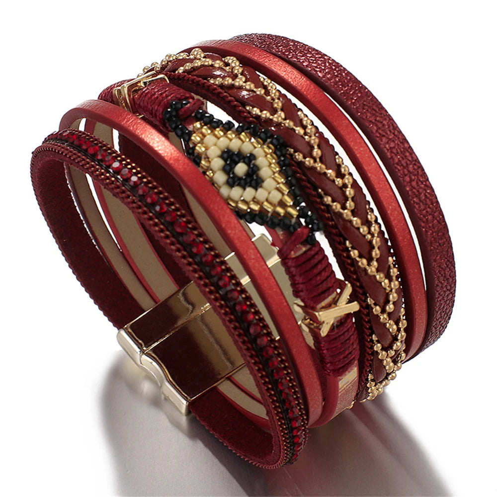 Multilayer Handwoven Leather Bracelet for Women.