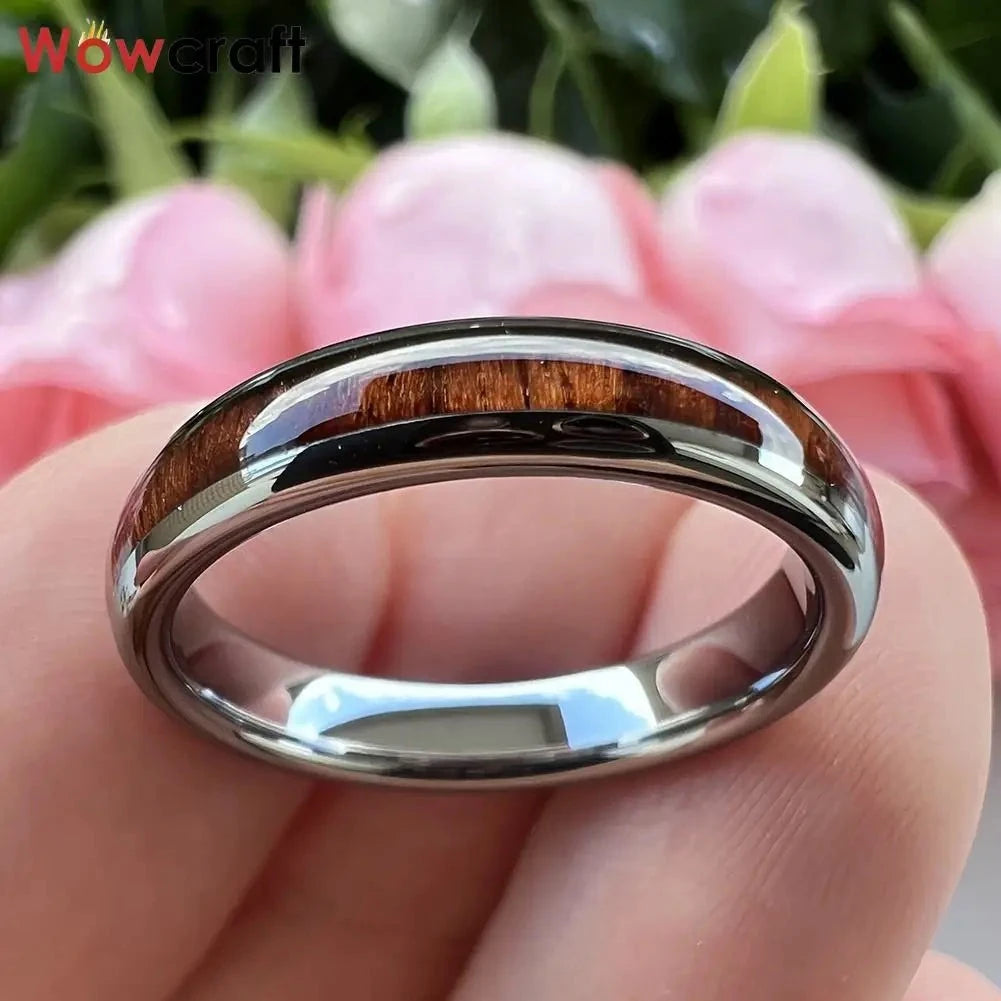 Tungsten Carbide Finger Ring Men Women Couple Engagement Wedding Bands Wood Inlay Comfort Fit