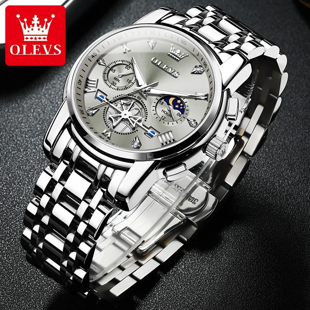 OLEVS Stainless Steel Men's Watches Chronograph Moon .