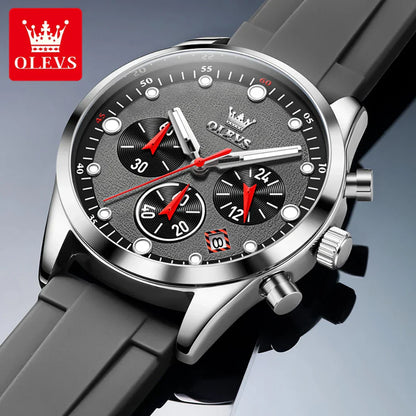 OLEVS Luxury Watch Men Silicone Strap Waterproof Luminous Chronograph