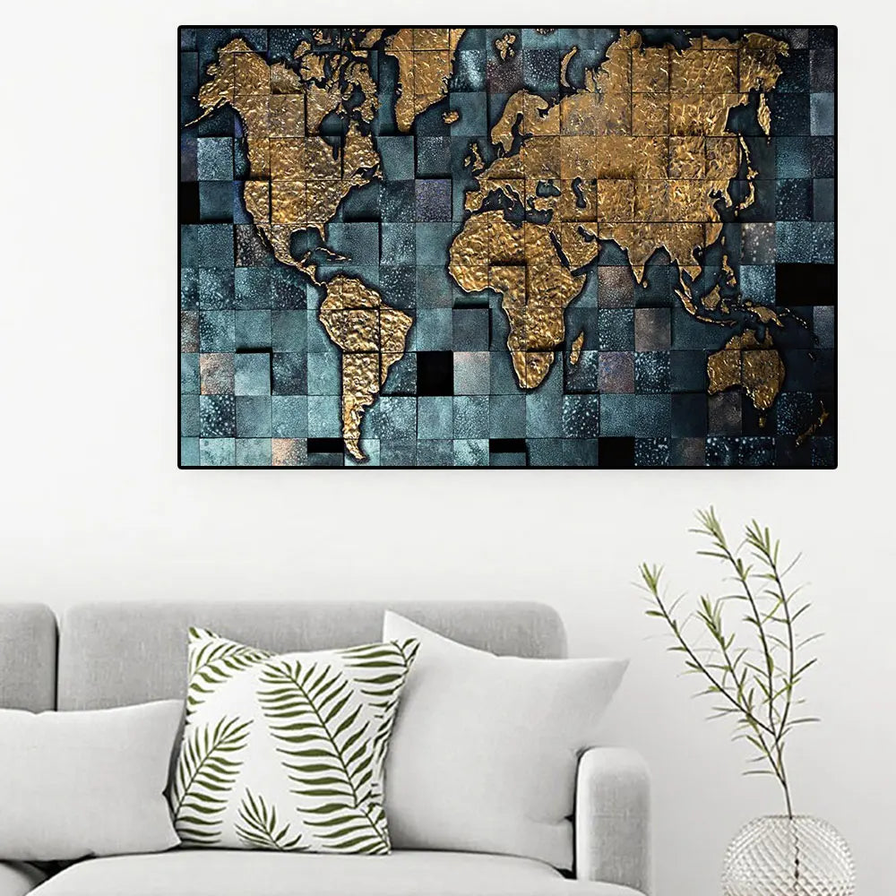 Black And Golden Collage World Map 3D.