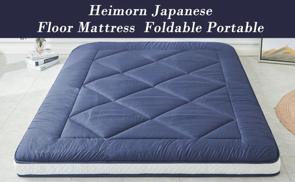 Japanese Floor Mattress Futon Mattress, Thicken Sleeping Mattress Foldable & Portable Roll Up Camping Mattress, Blue Queen