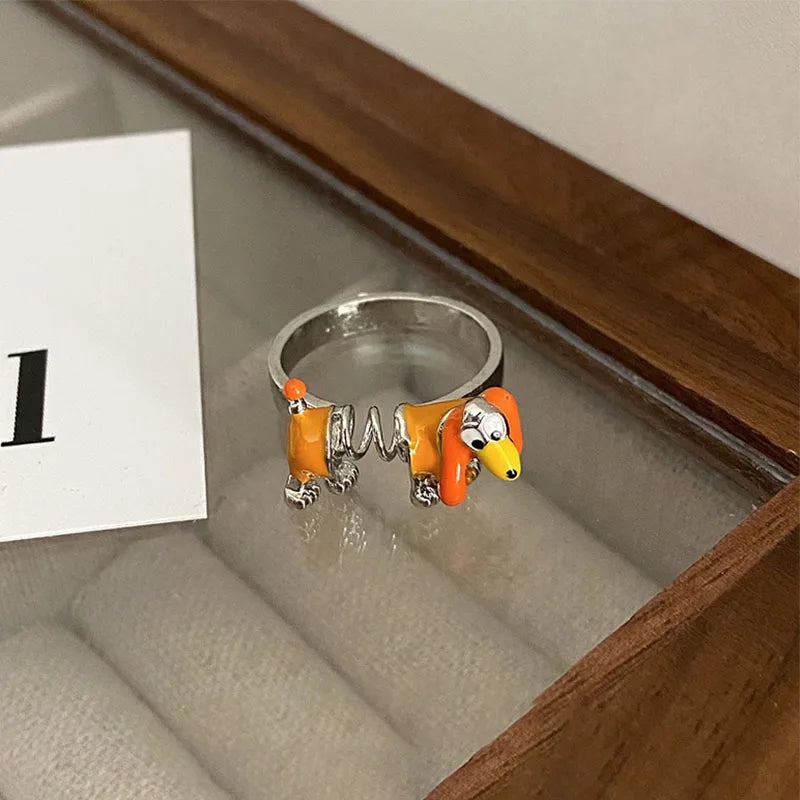 Cartoon Cute Dog Rings for Women New Fashion Creative Design Geometric Handmade Birthday Party Jewelry Adjustable Gifts