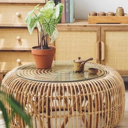 Japanese Rattan Round Tea Table - Elegant and Functional.