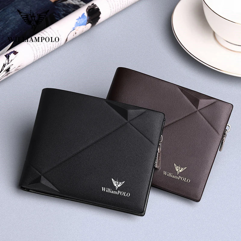 WILLIAMPOLO Men's Wallet Genuine Leather Mini Purse Casual Design Bifold Mals Wallet Luxury Brand Short Slim Wallet