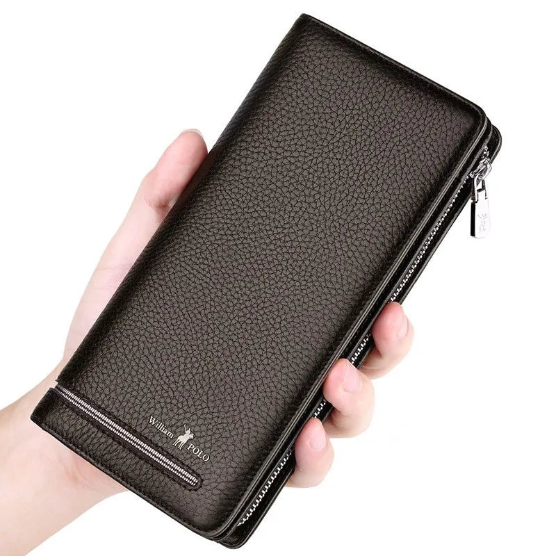 WILLIAMPOLO Men Wallet Long Style High Quality Card Holder Male Purse Zipper Large Capacity Brand Cowhide Leather Wallet For Men