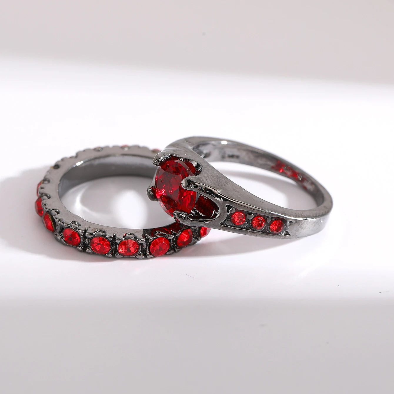 Fashion Couple Women's Red Rings Set Men's Stainless Steel.