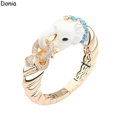 Donia Jewelry European and American fashionable white elephant titanium steel micro-set zircon animal luxury bracelet