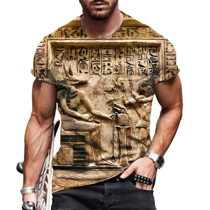 Men's T-Shirts 2022 Fashion Retro Style T-shirt Egyptian Elements 3D Printing Casual Breathable Men  Women Funny Short Sleeves