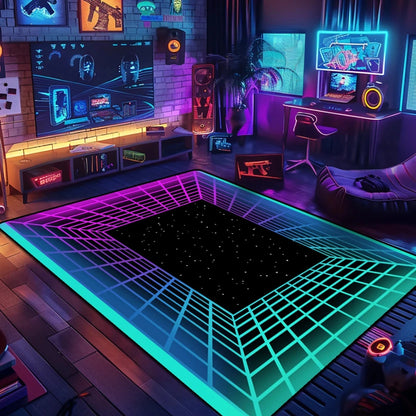 3D Visual Grid Carpet – Cyberpunk Rug.