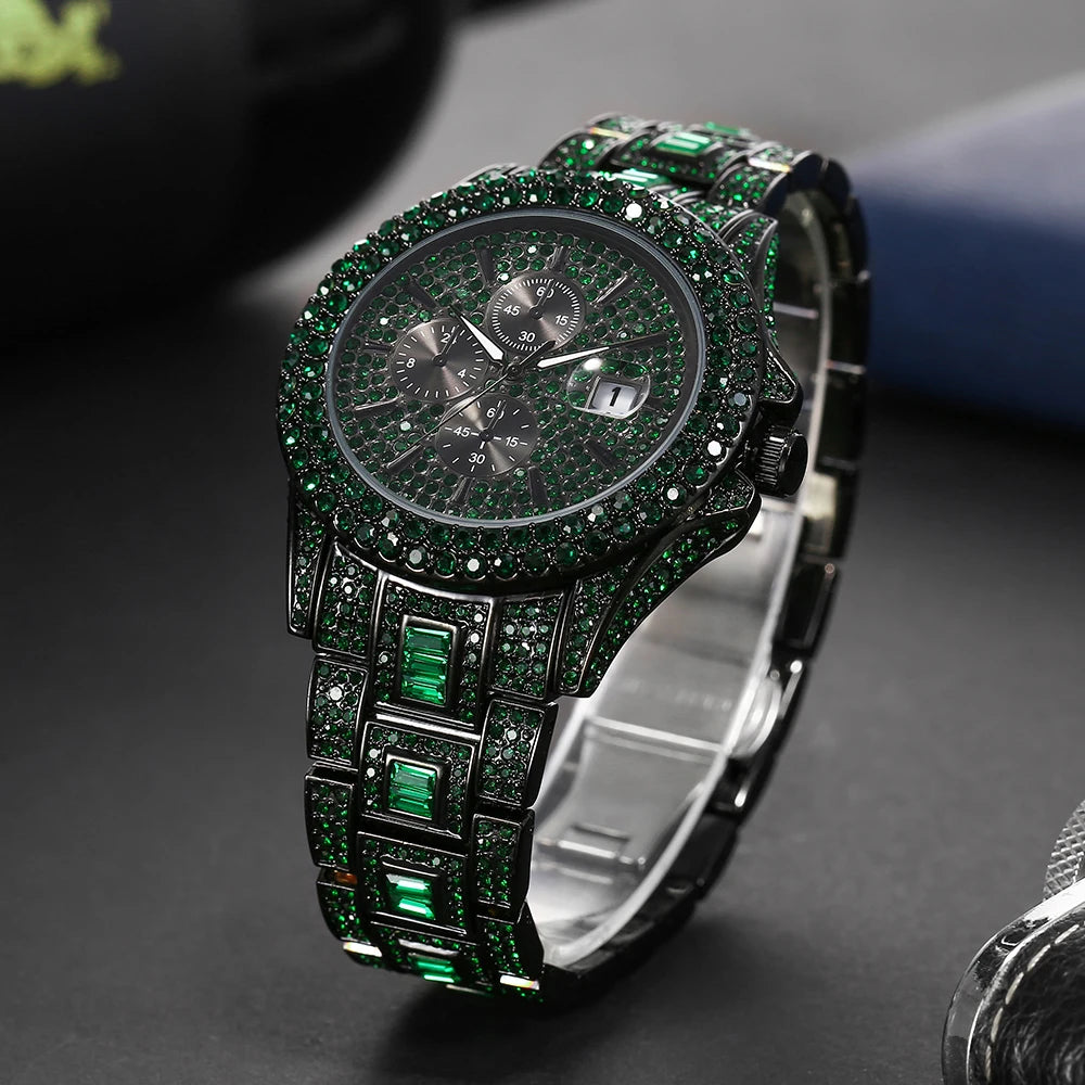 Colorful Rhinestone Men's Luxury Quartz Watch.