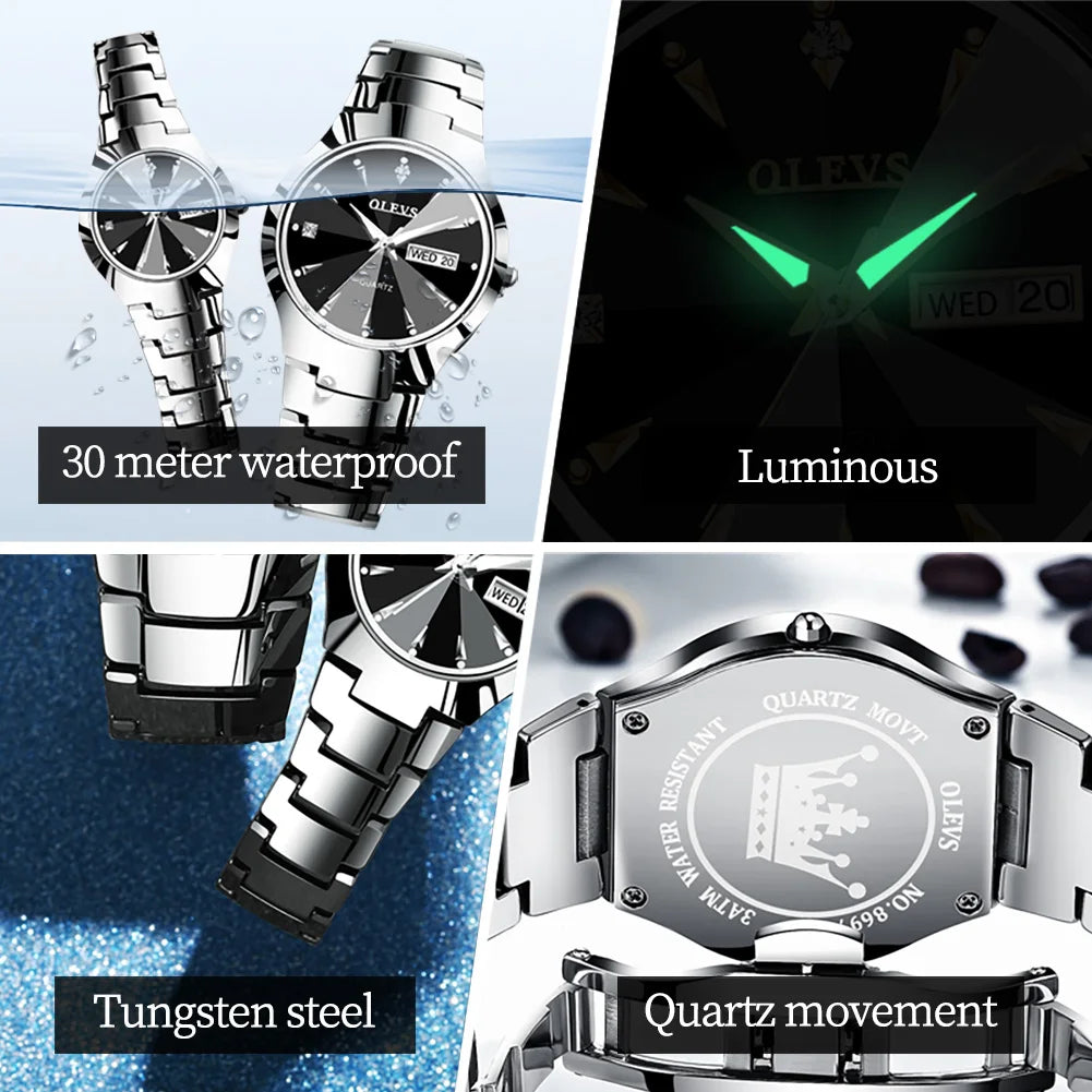 OLEVS Luxury Tungsten Steel Silver Bracelet Quartz Watch for Women Waterproof Week Date Woman Wristwatch Elegant Ladies Clock