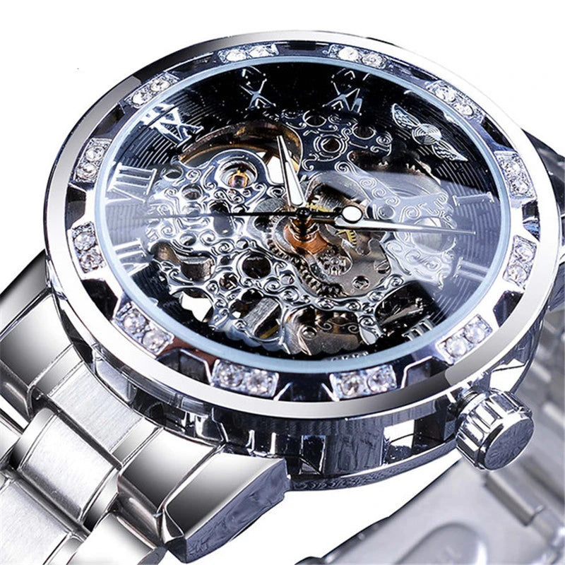 Diamond Mechanical Watch Luminous Gear Movement.