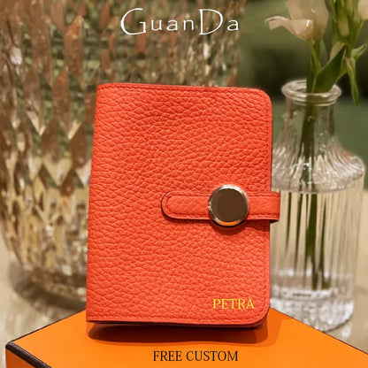 Custom Letters Genuine Leather Wallet Woman Card Holder Folding Fashion Luxury Brand Card Wallet Casual Business Coin Purse