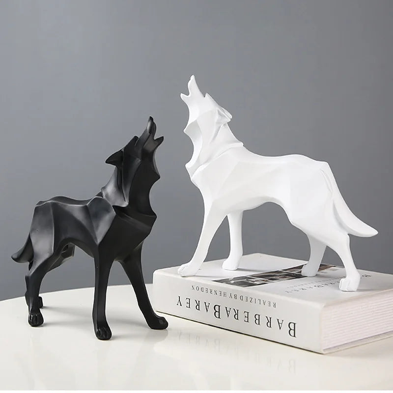 Wolf Figurine Animal Statue Abstract Geometric Style.