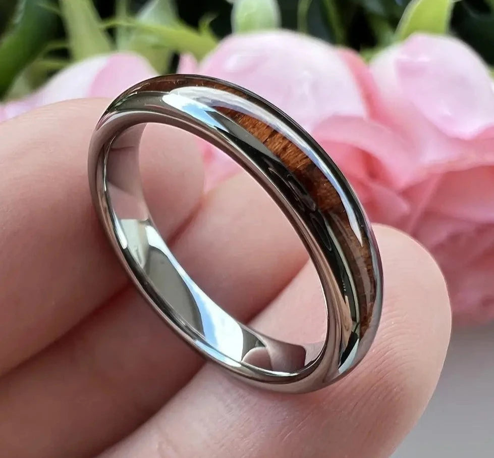 Tungsten Carbide Finger Ring Men Women Couple Engagement Wedding Bands Wood Inlay Comfort Fit