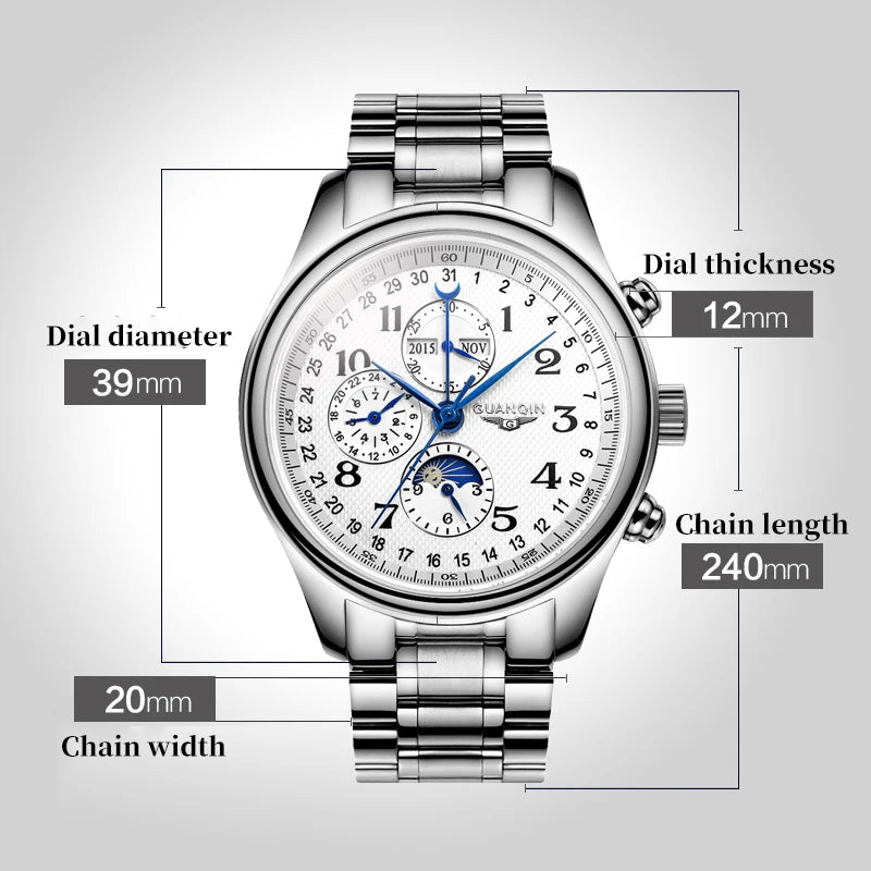 GUANQIN Mechanical Luxury Moon Phase Men's watches.