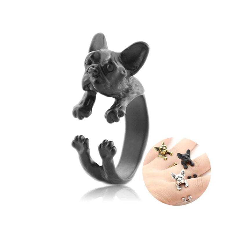 Retro Punk French Bulldog Ring For Women Men.