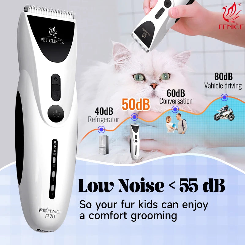 Fenice Dog Hair Clipper Electric Low Noise Machine Pet Grooming Rechargeable Trimmer Shaver Set