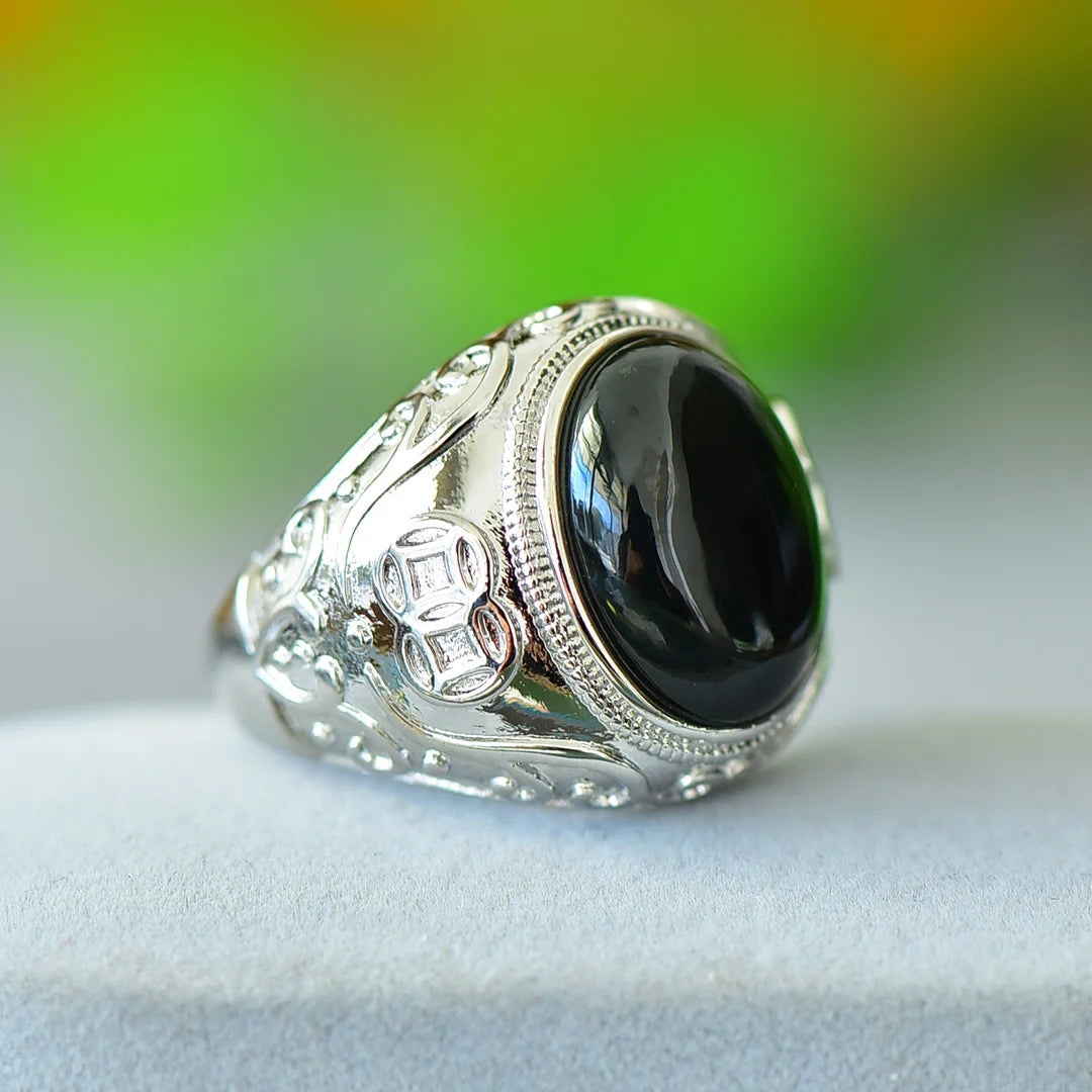 Natural Women Ring Black Gemstone Accessories.