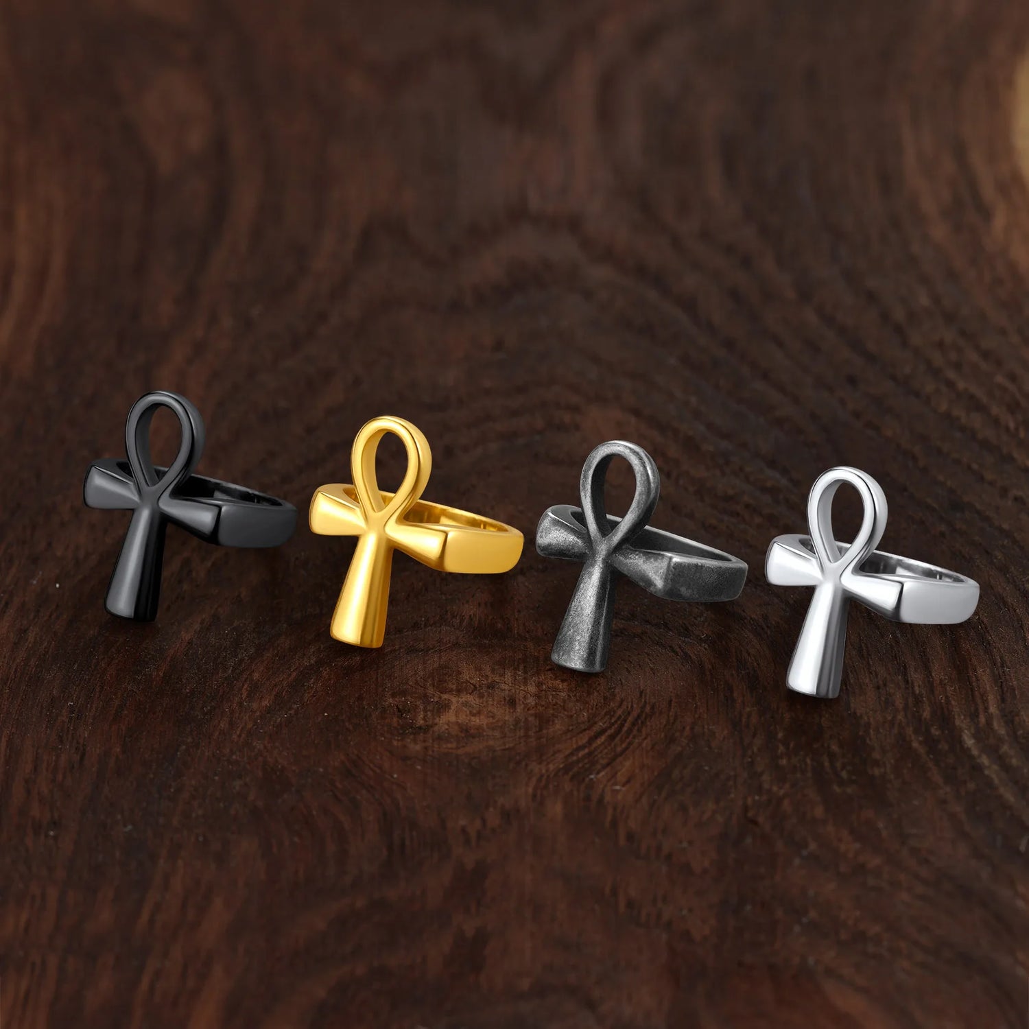 U7 Stainless Steel Ankh Cross Key of Life Ring for Men Women Egyptian Hieroglyphs Writing Symbol Charms Religion Egypt Jewelry