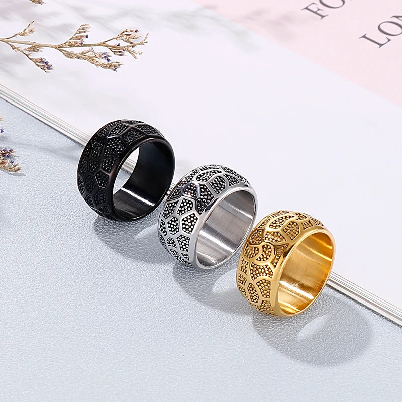 Fashion Stainless Steel Rings For Women Men Gold Silver Black Color Grain Surface Chunky Ring Wedding Engagement Jewelry Female