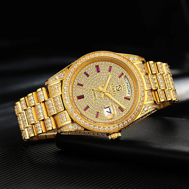 Luxury automatic diamond watch, Swiss quality.