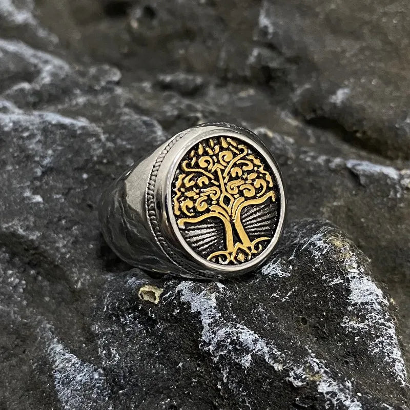 Viking Plant Vintage Men Rings Stainless Steel Gold Color Jewelry Tree Of Life Punk Gift For Womens Fashion Style Hip Wholesale