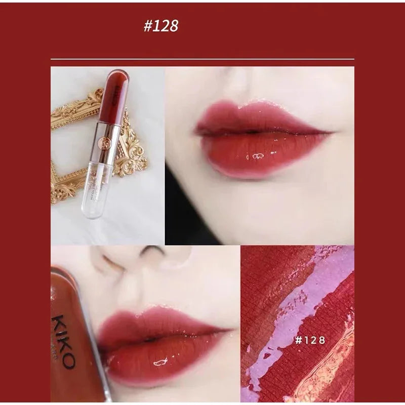 Double-Head Lip Gloss Non-Fading Non-Stick Cup Long-Lasting Liquid Lip Glaze Lipstick Beauty Makeup Cosmetics for Women Girls