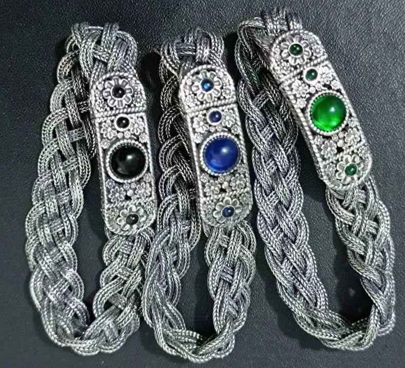 NEW Real S925 Silver Handcrafted Woven Bracelet With Zircon Inlay for Men and Women Fashionable Couple Jewelry Wholesale