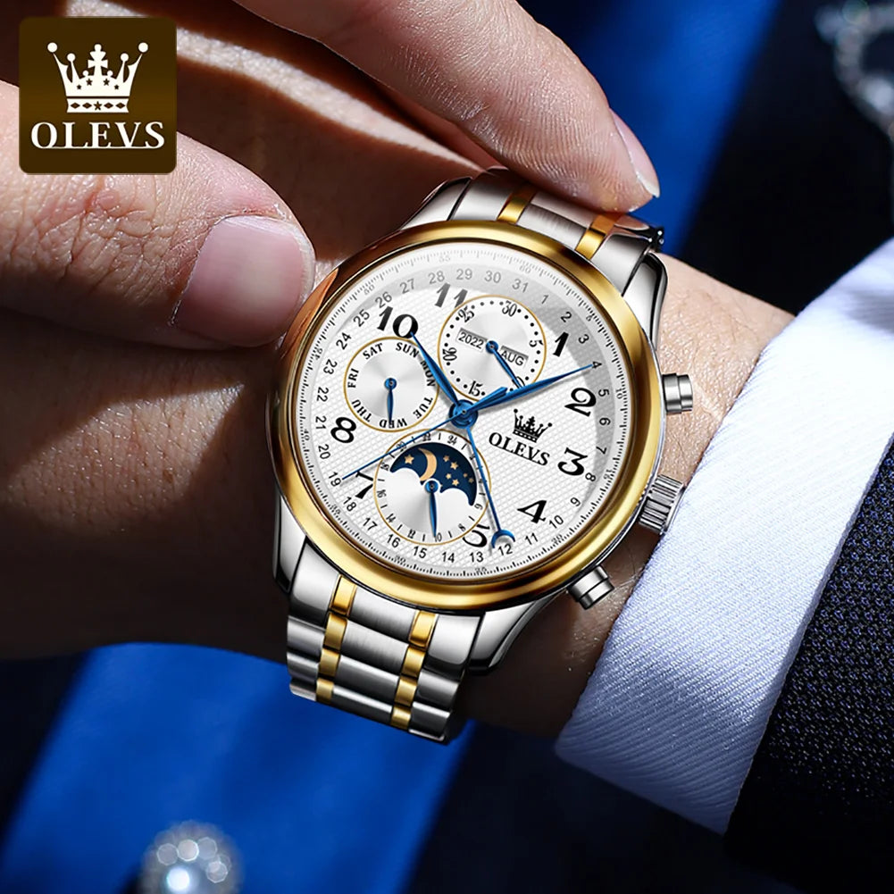 OLEVS Automatic Mechanical Watch For Men Moon Phase Business Wristwatch Top Brand Luxury Men Watches High Quality Montre Homme