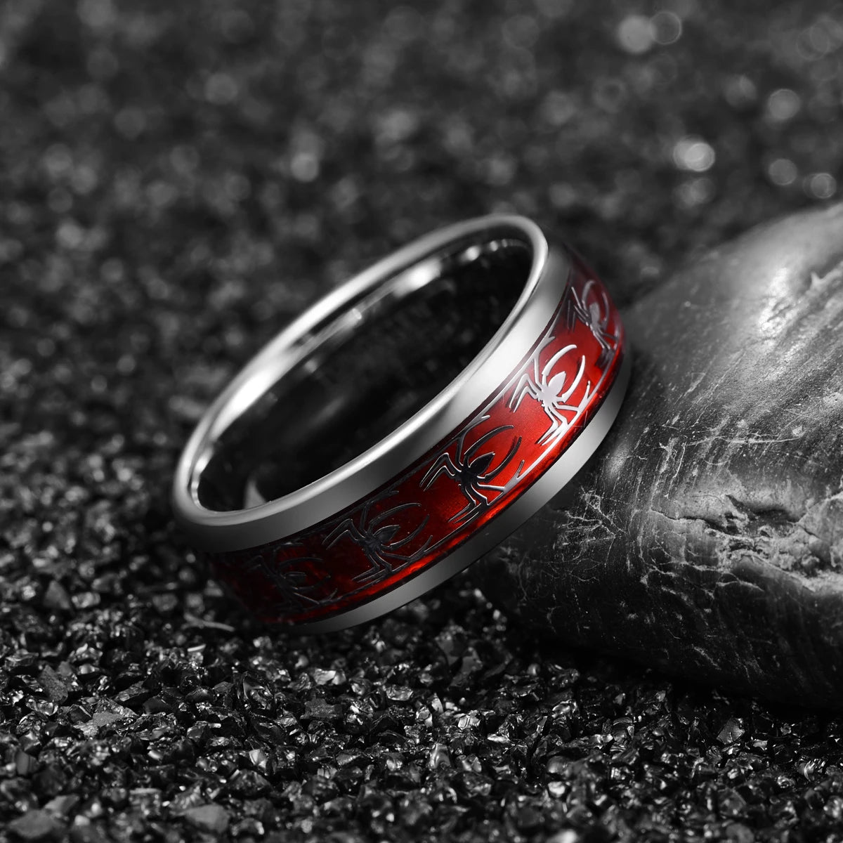 Wide Red Spider Tungsten Steel Men's Ring.