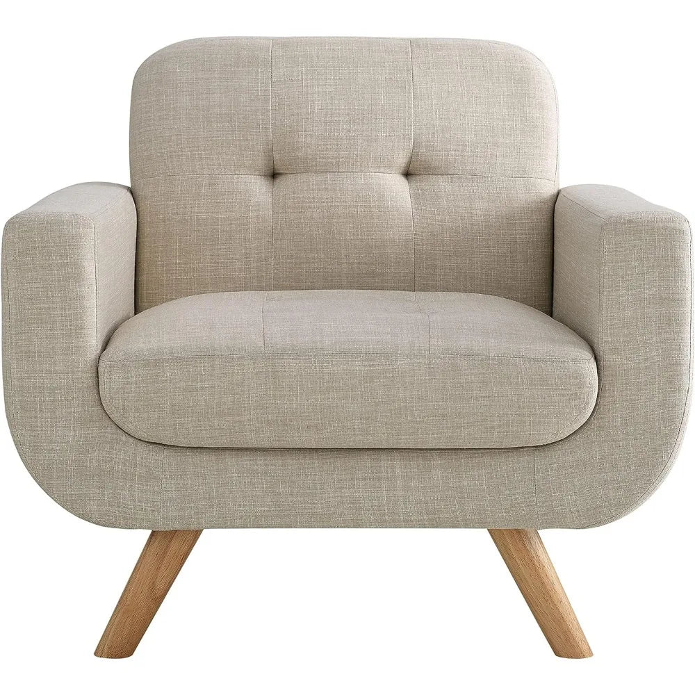 Elena Contemporary Accent Armchair with Linen Upholstery Living Room Furniture, 1SEAT, Beige