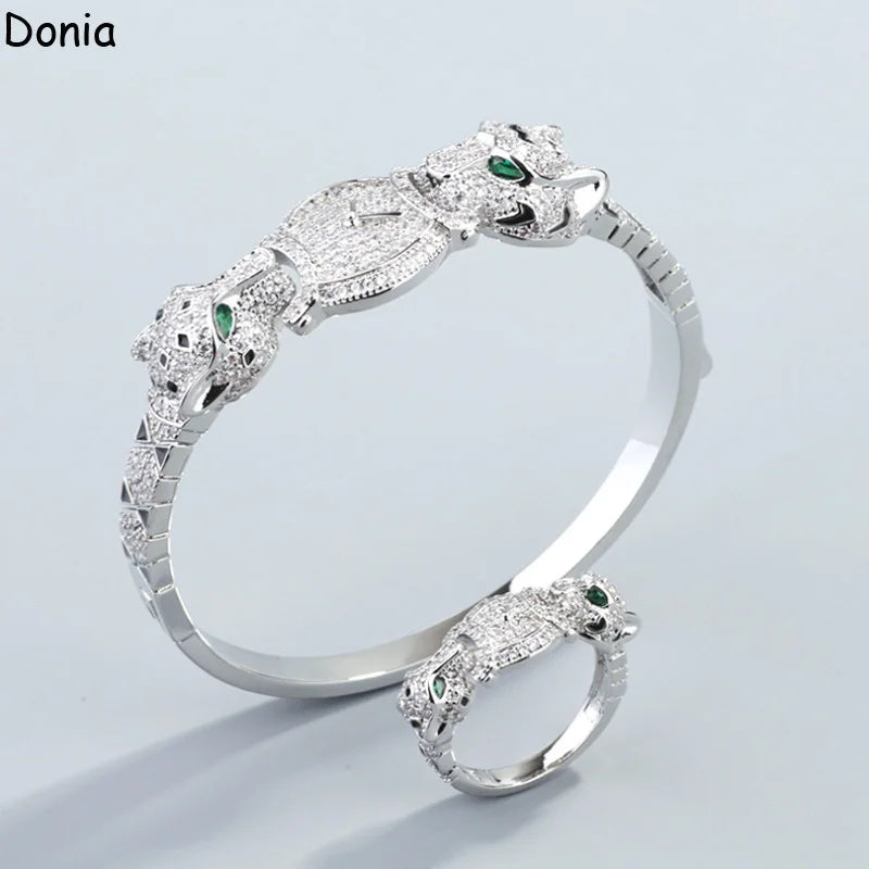 Donia Jewelry European and American Fashion Double-Headed Cheetah Titanium Steel Micro Inset AAA Zircon Luxury Bracelet Ring