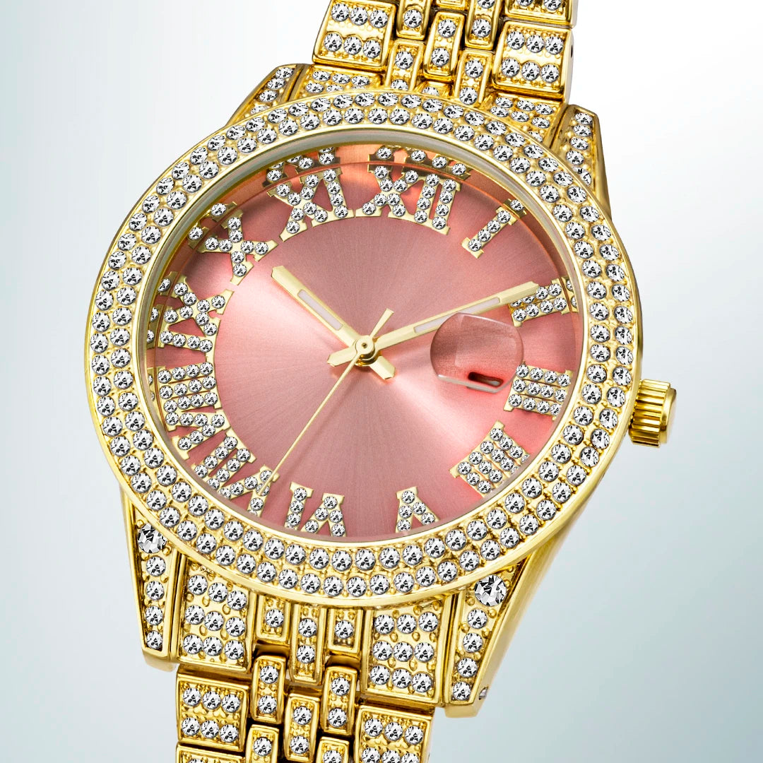 Ladies Pink Watches Gold Diamond Stylish Brand Luxury Women Wristwatches Hot Style Elegnat Party Dress Watch Waterproof  Gift