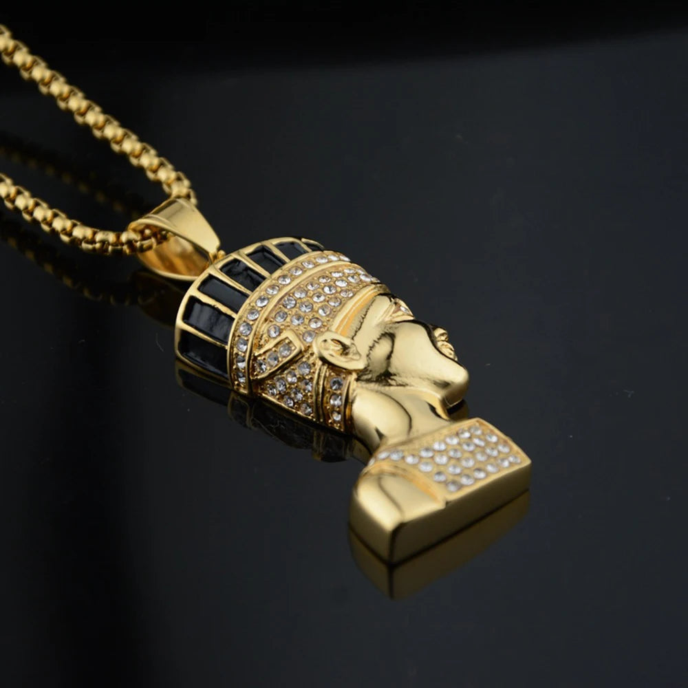 Egyptian Queen Nefertiti Pharaoh Pendant Male Gold Color Stainless Steel Necklace For Men/Women Ancient Egypt Jewelry Gift