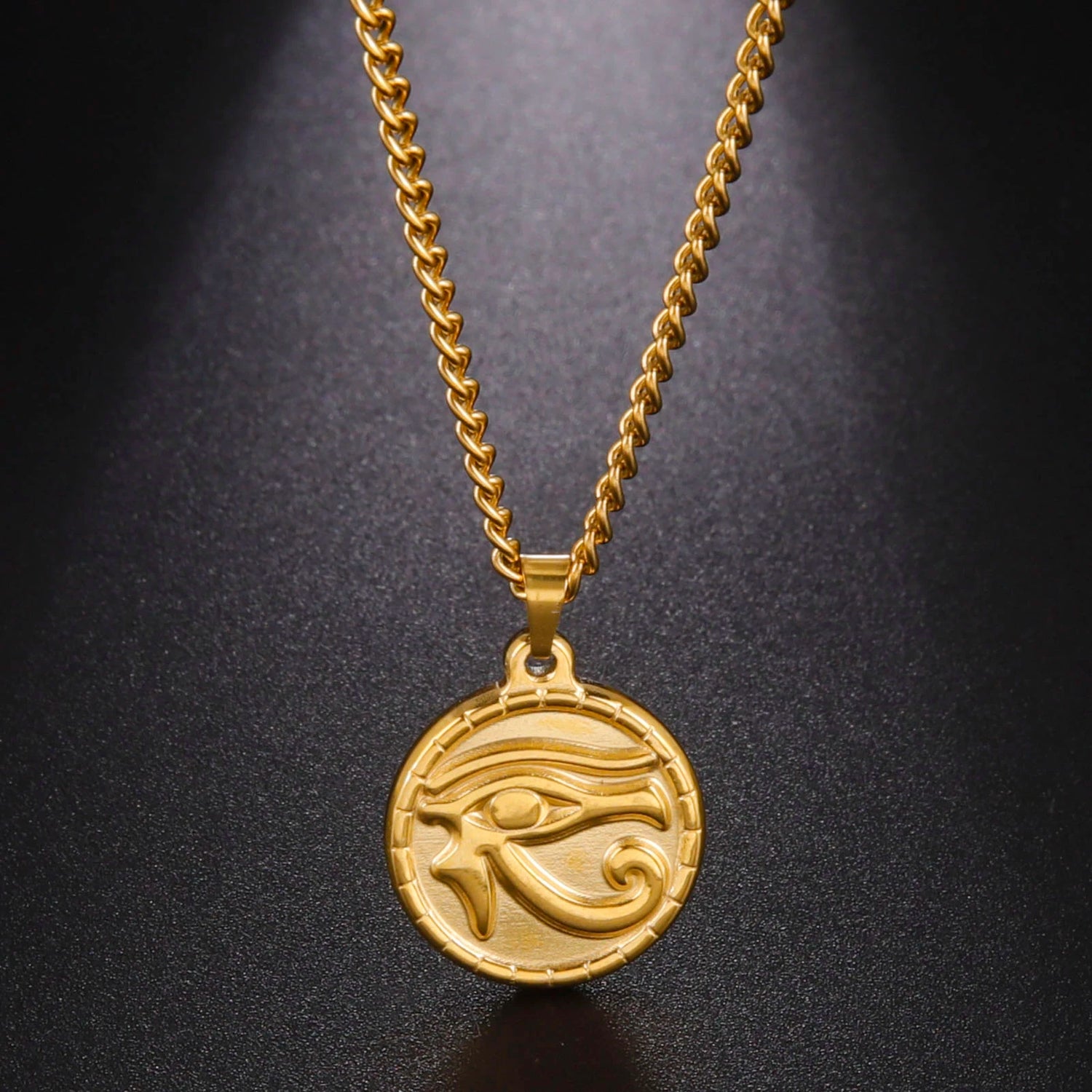 Skyrim The Eye Of Horus Ra Udjat Pendant Necklace Women Stainless Steel Gold Color Thick Chain Ancient Egypt Amulet Jewelry Gift