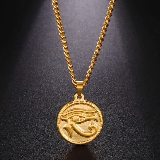 Skyrim The Eye Of Horus Ra Udjat Pendant Necklace Women Stainless Steel Gold Color Thick Chain Ancient Egypt Amulet Jewelry Gift