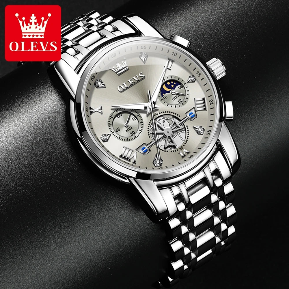 OLEVS Top Brand Men's Watches Classic Three Eyes Style Stainless Steel.